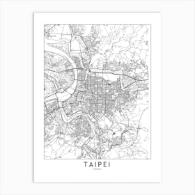 Taipei White Map Art Print