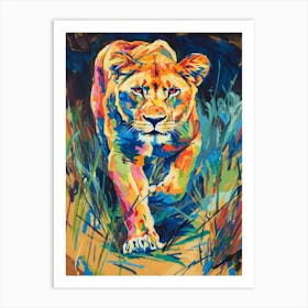Transvaal Lion Lioness On The Prowl Fauvist Painting 4 Art Print