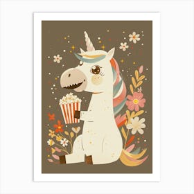 Unicorn Eating Popcorn Muted Pastels 2 Art Print
