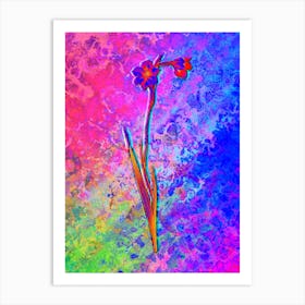 Sword Lily Botanical in Acid Neon Pink Green and Blue n.0260 Art Print