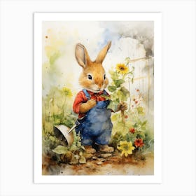 Bunny Gardening Rabbit Prints Watercolour 2 Art Print