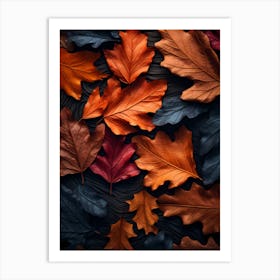 Autumn Leaves On Black Background 1 Art Print