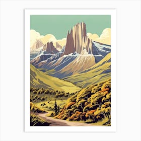 Torres Del Paine Circuit Chile 3 Vintage Travel Illustration Art Print