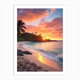 Galley Bay Beach Antigua With The Sun Setting Behind 3 Art Print