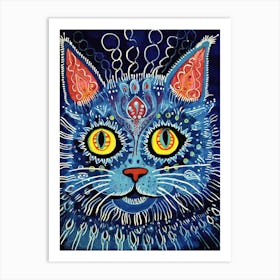 Louis Wain Blue Gothic Kaleidoscope Cat 4 Art Print