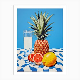 Pineapple Grapefruit Lemon Checkerboard Art Print