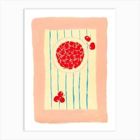 Bowl of cherries on stripes Art Print