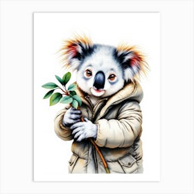 Koala Wearing A Puffer Jacket And Hugging A Eucalyptus Branch Art Print