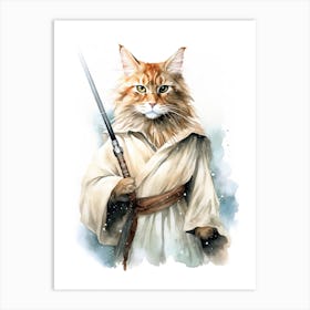 Main Coon Cat As A Jedi 2 Art Print