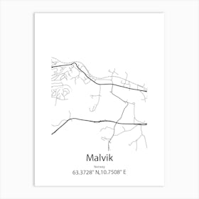 Malvik,Norway Minimalist Map Art Print