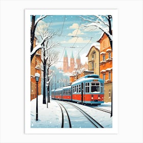 Vintage Winter Travel Illustration Prague Czech Republic 4 Art Print