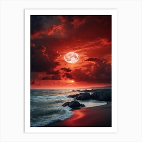 Red Sunset Over The Ocean Art Print