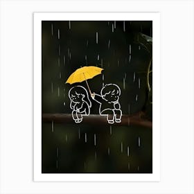 Couple In The Rain Art Print