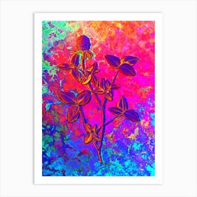 Pink Clover Botanical in Acid Neon Pink Green and Blue Art Print