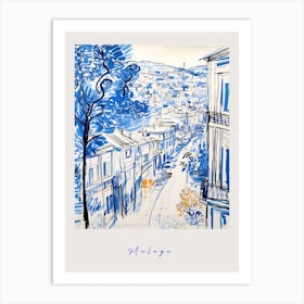 Malaga Spain 3 Mediterranean Blue Drawing Poster Art Print