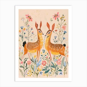 Folksy Floral Animal Drawing Deer 6 Art Print