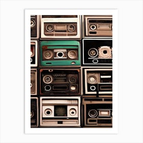 Retro Electronics Old Antiques Texture Wallpaper Vintage Cassette Tapes Retrospective Art Print