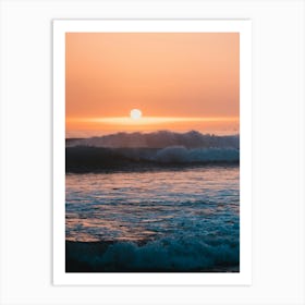 Misty sunset with waves | Morocco travel photography Art Print