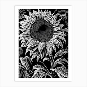 Sunflower Wildflower Linocut 4 Art Print