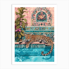 Boho Leopard In The Pool Art Print