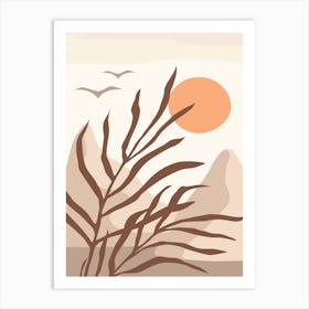 Sunset In The Mountains. Morocco - boho travel pastel vector minimalist poster Art Print