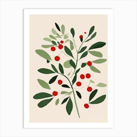 Holly Branch Christmas Art Print