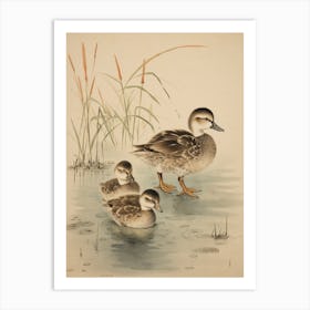 Ducklings With Pond Weed Japanese Woodblock Style 5 Art Print
