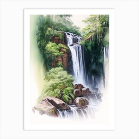 Marojejy National Park Waterfall, Madagascar Water Colour  (2) Art Print