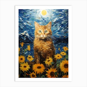 Cat Sunflowers Wall Art 1 Art Print