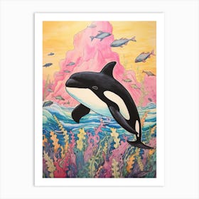 Colourful Mountain Orca Whale Drawing 2 Art Print