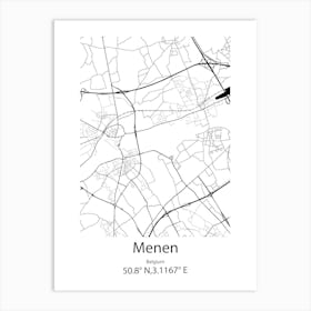 Menen,Belgium Minimalist Map Art Print