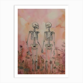 Skeletons Holding Hands Art Print