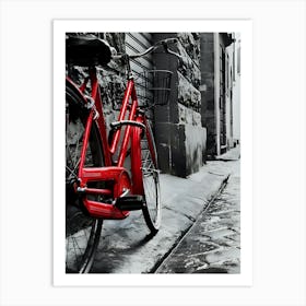 Red Bicycle In Alley Art Print