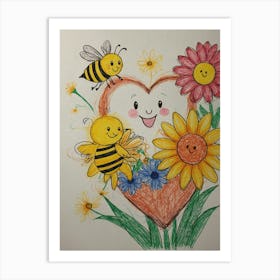 Bees And Flowers Art Print