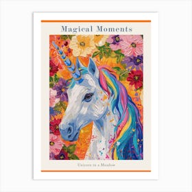 Unicorn In The Meadow Floral Portrait 3 Poster Art Print