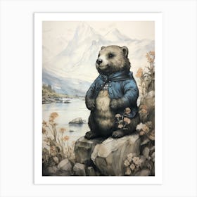 Storybook Animal Watercolour Sea Otter 2 Art Print