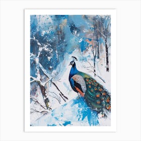 Peacock In A Winter Setting Painting 1 Art Print
