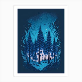 A Fantasy Forest At Night In Blue Theme 58 Art Print
