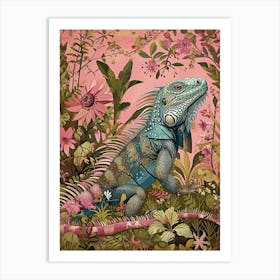 Floral Animal Painting Iguana 2 Art Print