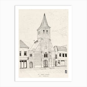 Joost Chapel Breda Netherlands - Dutch Church Vintage Architecture Sketch Art, Pen and Ink Illustration Art Print