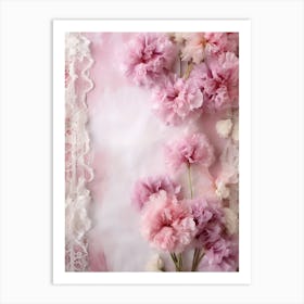 Pink Carnations On Lace Art Print