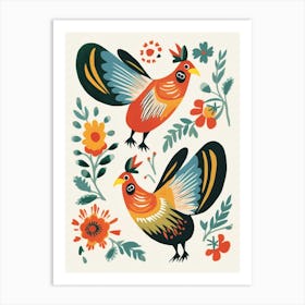 Folk Style Bird Painting Rooster 4 Art Print