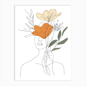 Woman With Flowers In Her Head Art Print