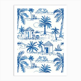 Blue And White Palms Art Print