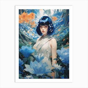 Girl In paradise of white flowers Art Print