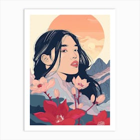 Asian Girl With Flowers 1 Art Print