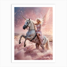 Girl Riding A Unicorn 1 Art Print