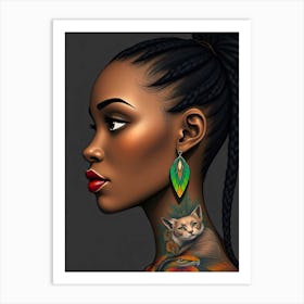 Tattooed Woman With Cat Art Print