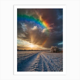 Rainbow Over Snowy Field Art Print