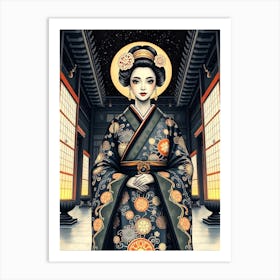 Geisha in Black decorated Kimono Art Print